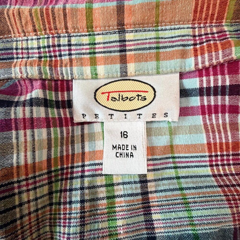 XL Cotton Plaid Madras Blazer Jacket Talbots 16 preppy academia stripe retro 90s - Picture 7 of 16